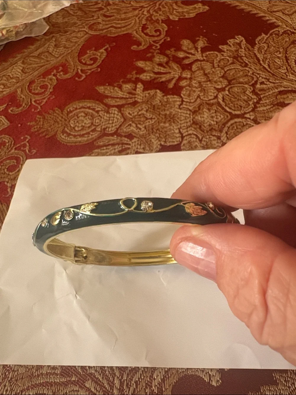 Elegant Teal and Gold Floral Bangle Bracelet - Women Jewelry